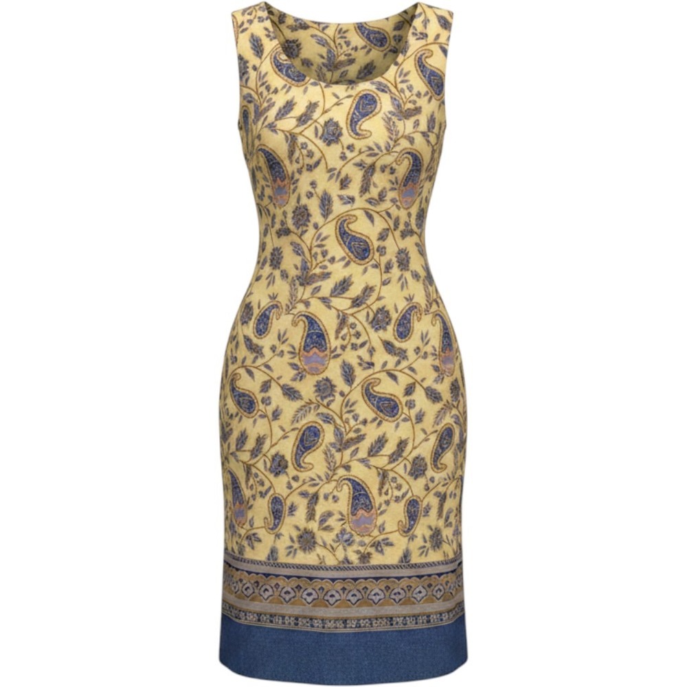 First Issue Shift Dress Womens 12P Yellow Linen Rayon Paisley Boho Coastal 12 P